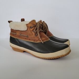 J Sport Mary Duck Rain Waterproof Boots Faux Fur Lined Women's 8 Brown/Green